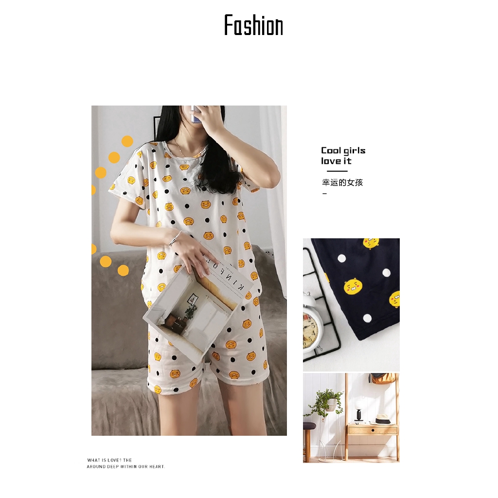 xiaohan korea summer short sleeve sleepwear sleeping wear women cute print loose Large size round neck nightwear sets female pajama suit | BigBuy360 - bigbuy360.vn