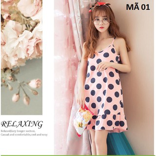 Váy đầm 2 dây mặc nhà, mặc đi chơi COTON (HÀNG NHẬP)