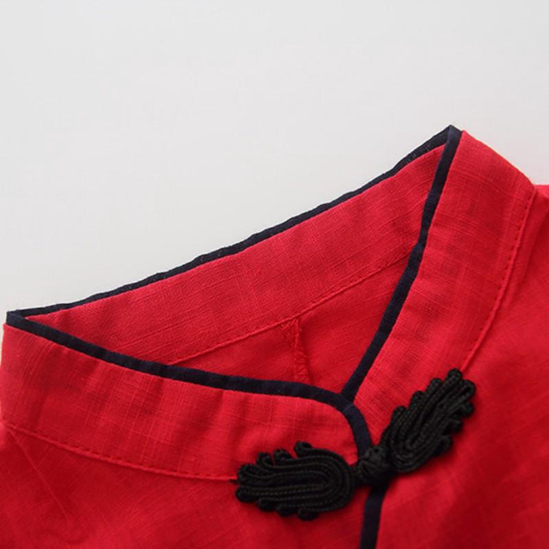 Áo sườn xám sát nách bằng cotton phong cách cổ điển cho bé gái