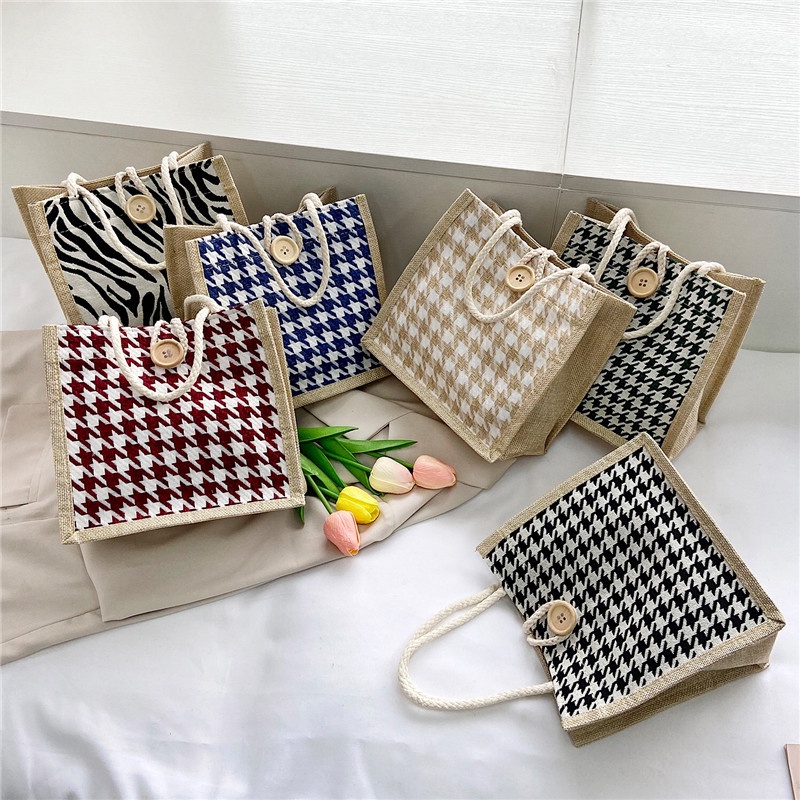 Túi Vải Canvas Đựng Hộp Cơm Họa Tiết Caro Dễ Thương