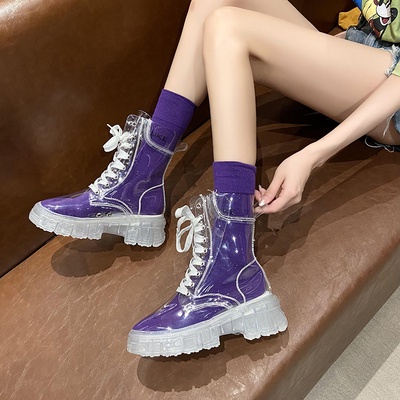 Giày boot nữ cao cổ trong suốt ✨ TẶNG 01 ĐÔI TẤT NGẪU NHIÊN ✨ Đế cao 5cm chống trơn trượt, chống mài mòn