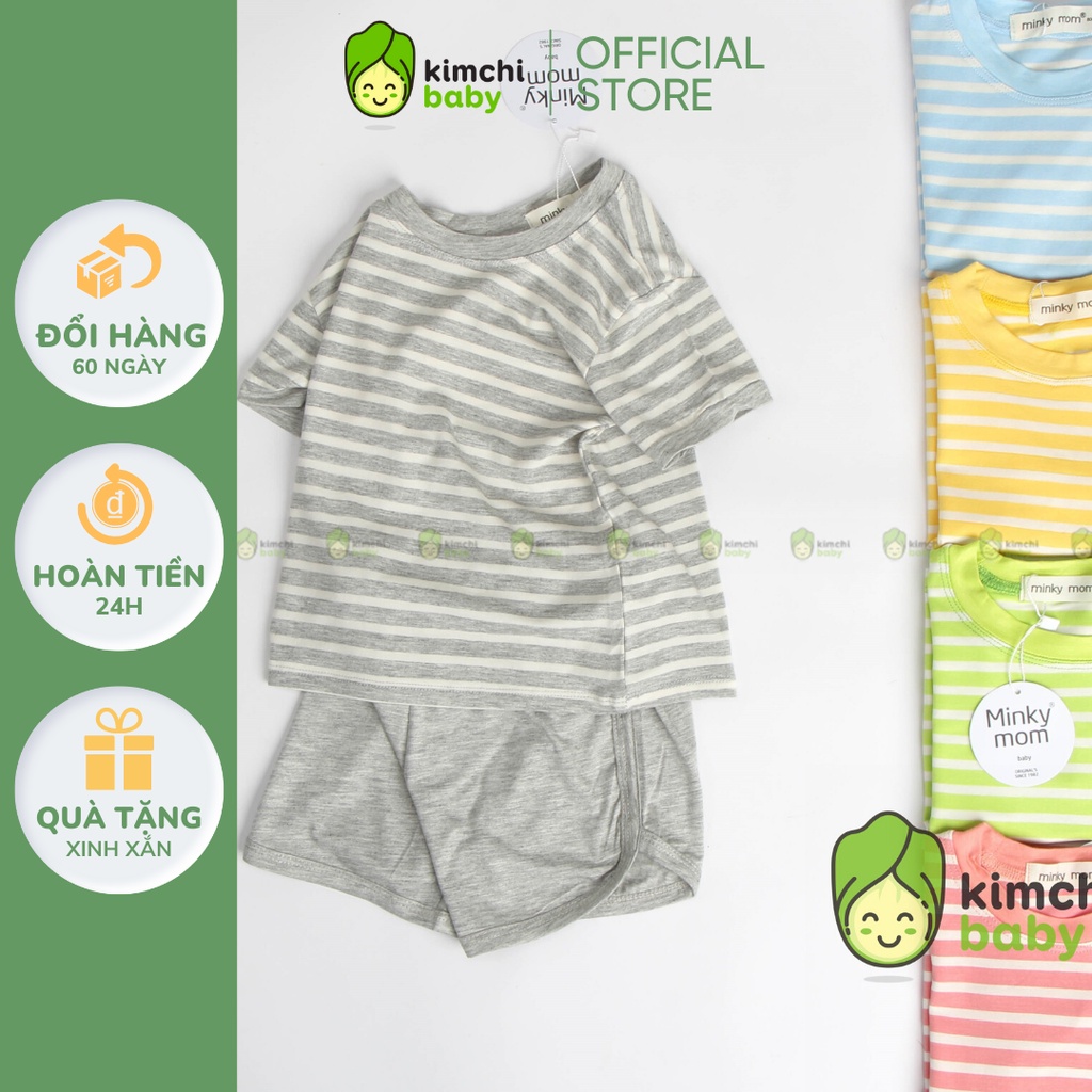 Đồ Bộ Bé Trai, Bé Gái Minky Mom Vải Thun Lạnh Kẻ Sọc Ngang, Bộ Cộc Tay Cho Bé Mặc Nhà Thoáng Mát MKM2139