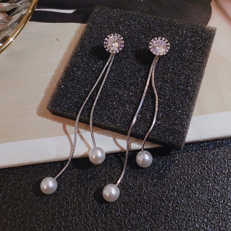 Nine Duolan Đôi Bông Tai Dáng Dài Đính Đá Zircon Ngọc Trai Nhân Tạo Thời Trang Cho Nữ