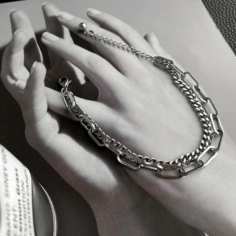 Vòng tay thép titan hai lớp phong cách hip-hop dễ phối đồ 19463