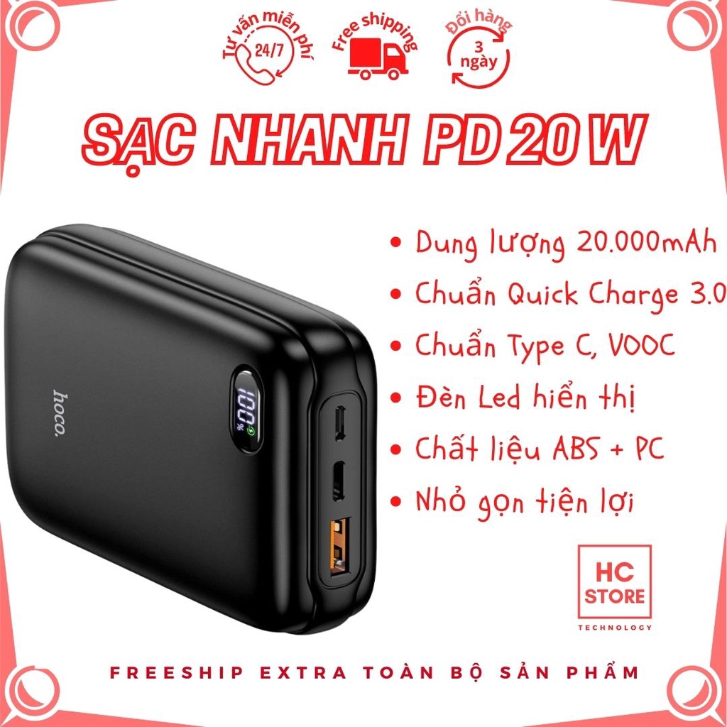 Sạc dự phòng 20000mAh - Chuẩn QC 3.0 - VOOC - Pin dự phòng Hoco Q2A - Nhỏ gọn tiện lợi