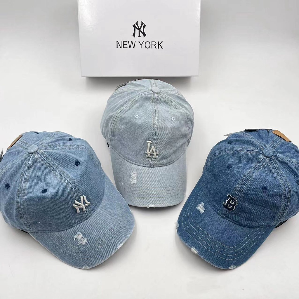 Mlb Mũ Lưỡi Trai Denim Thêu Chữ NY B LA Cá Tính