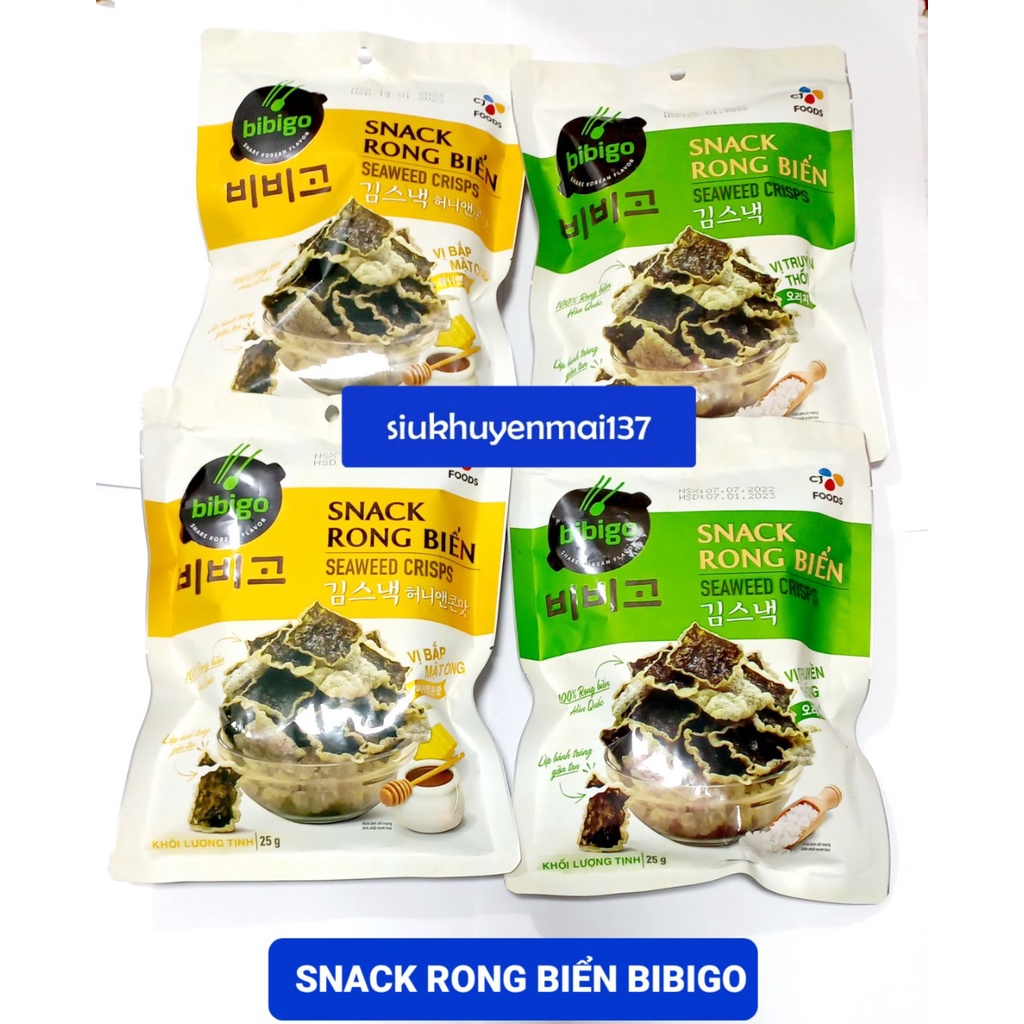 snack rong biển bibigo ăn liền 25 gr mật ong tự nhiên  , hsd:10/11/23