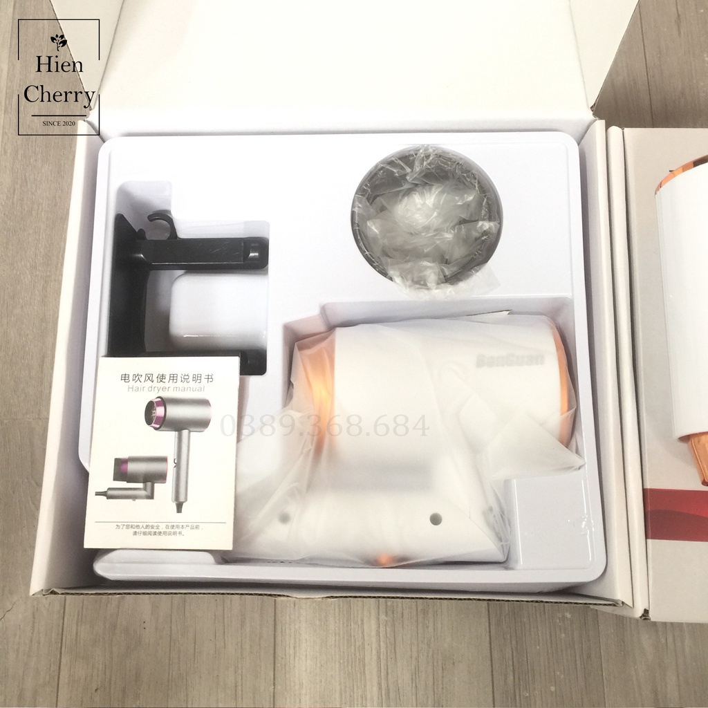 Máy sấy tóc công suất lớn 1600W, 2 chiều nóng lạnh, ánh sáng xanh, máy sấy tóc gấp gọn tặng kèm giá treo gắn tường