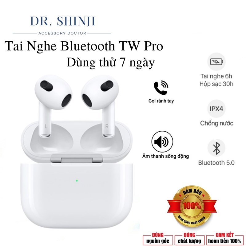 Tai Nghe Bluetooth TWS Pro Cho IOS Android bản nhập quốc tế, định vị đổi tên, bản âm chuẩn 9/10