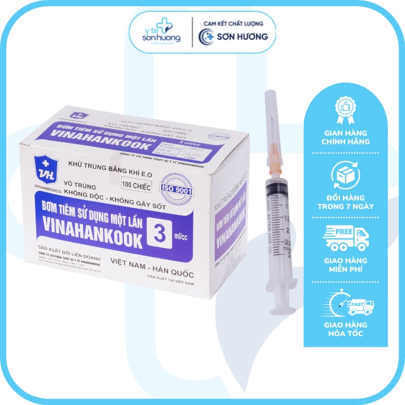 Bơm tiêm 3ml/cc VINAHANKOOK, ống chích dùng một lần