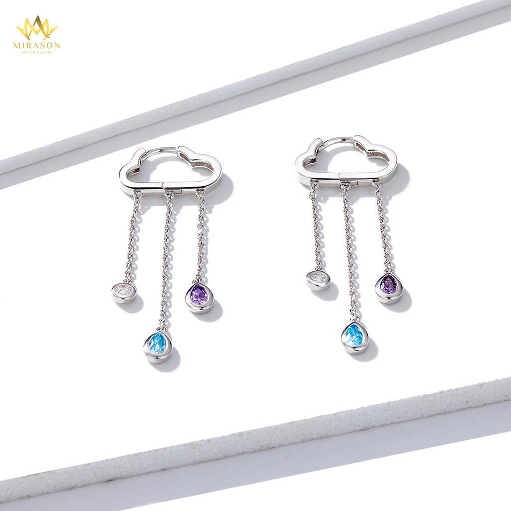 Khuyên Tai Bạc Nữ MIRASON Đám Mây Đính Đá Sắc Màu Khoen Bấm MBT074 - Bông Tai Nữ Bạc 925 Dài Hình Đám Mây Sắc Màu
