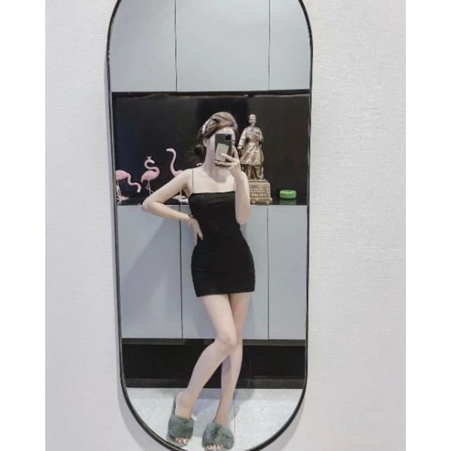 Váy Hai Dây Sợi Bún Ôm Body Chất Thun Gân Màu Đen Form Dưới 54kg