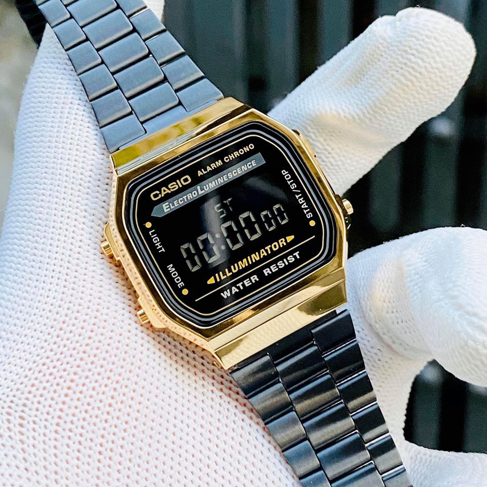 Đồng hồ Nam Casio A168 Gold Black - Hàng chính hãng - Full Box - tem tag Bảo hành 1 năm