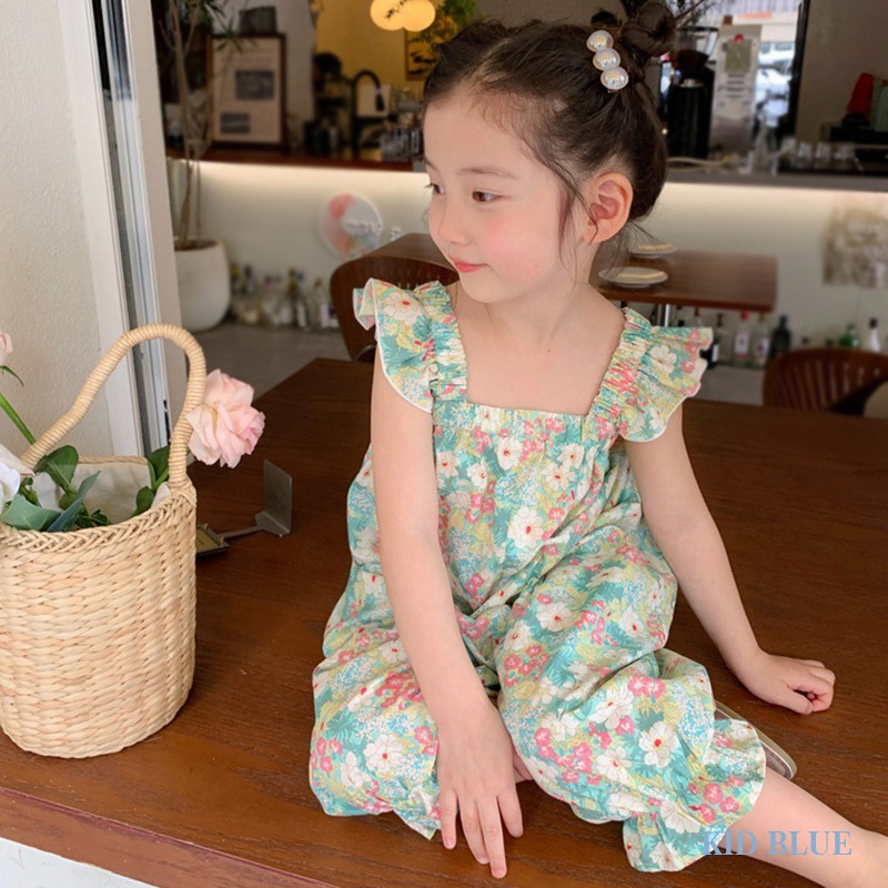 Bộ Áo Liền Quần In Hoa Phong Cách Phương Tây Thời Trang Mùa Hè Cho Bé Gái