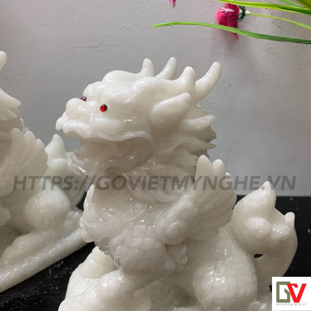 Cặp 2 Tượng Đá Tỳ Hưu Phong Thủy 2 Sừng - Trang Trí Bàn Làm Việc - Cao 12cm - Đá Non Nước | BigBuy360 - bigbuy360.vn