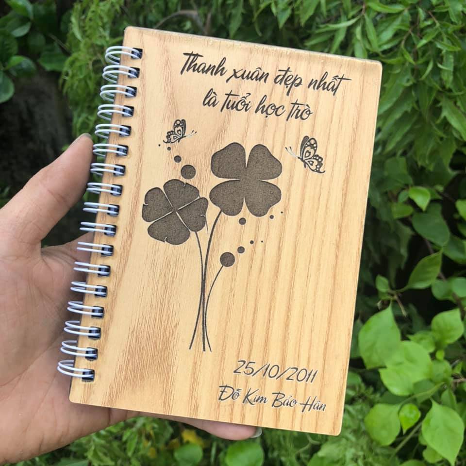 Sổ tay bìa gỗ cá nhân ghi chép kế hoạch học tập hằng ngày - khắc tên và khắc hình theo yêu cầu(Pokemon)