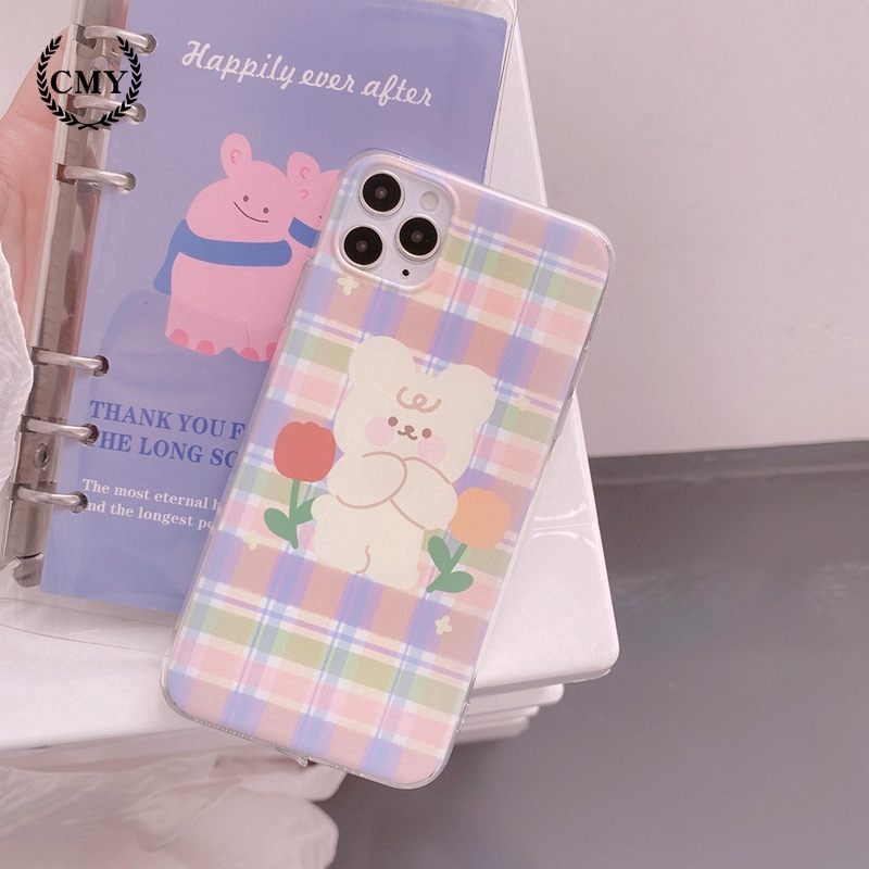 ốp iphone 11 Ốp điện thoại hình gấu và hoa hoạt họa cho iPhone11/11Pro 11pro Max X XR XS XS MAX 7 8 plus SE