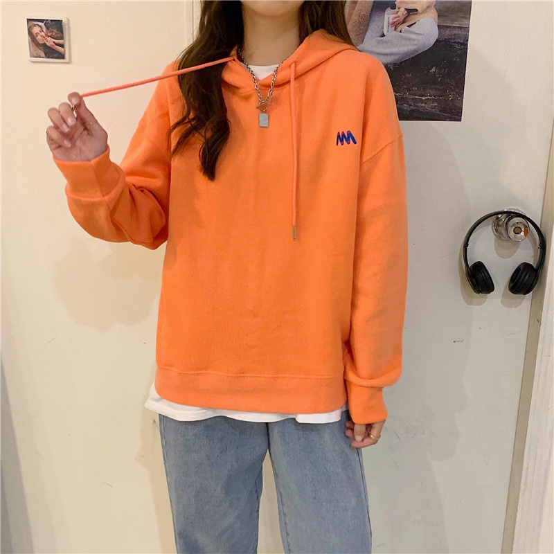 Áo hoodie SUXI thể thao dáng rộng màu sắc đơn giản cho nữ