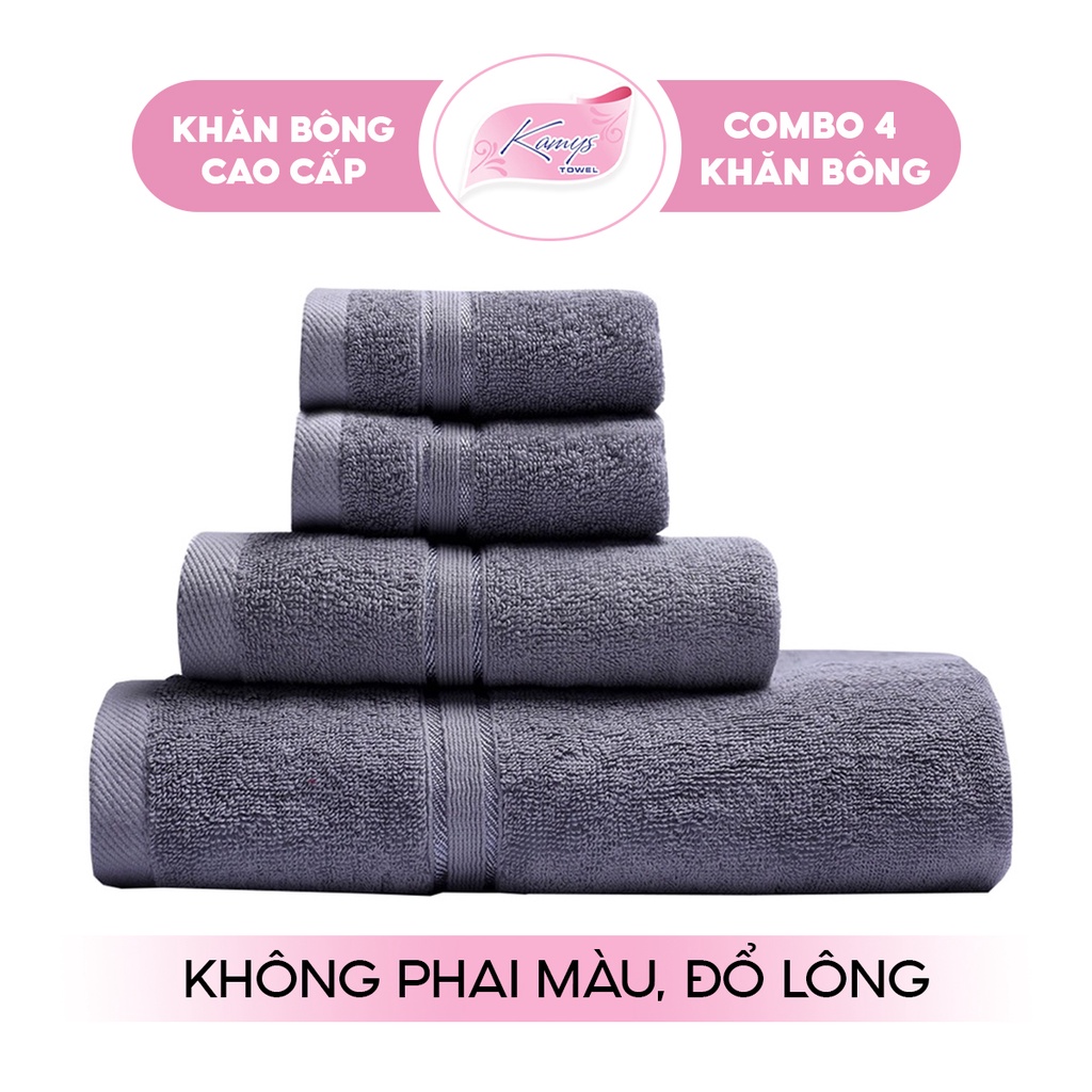 Combo 4 Khăn Tắm Gội Mặt Cao Cấp Kamys Towel 100% Cotton Siêu Thấm Hút, Không Sổ Lông, Không Phai Màu