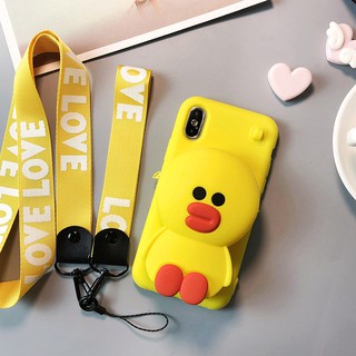 ỐP LƯNG 3D VỊT VÀNG TÚI VÍ HÌNH THÚ KÈM DÂY CHO IPHONE X/XSMAX (TẶNG DÂY ĐEO)