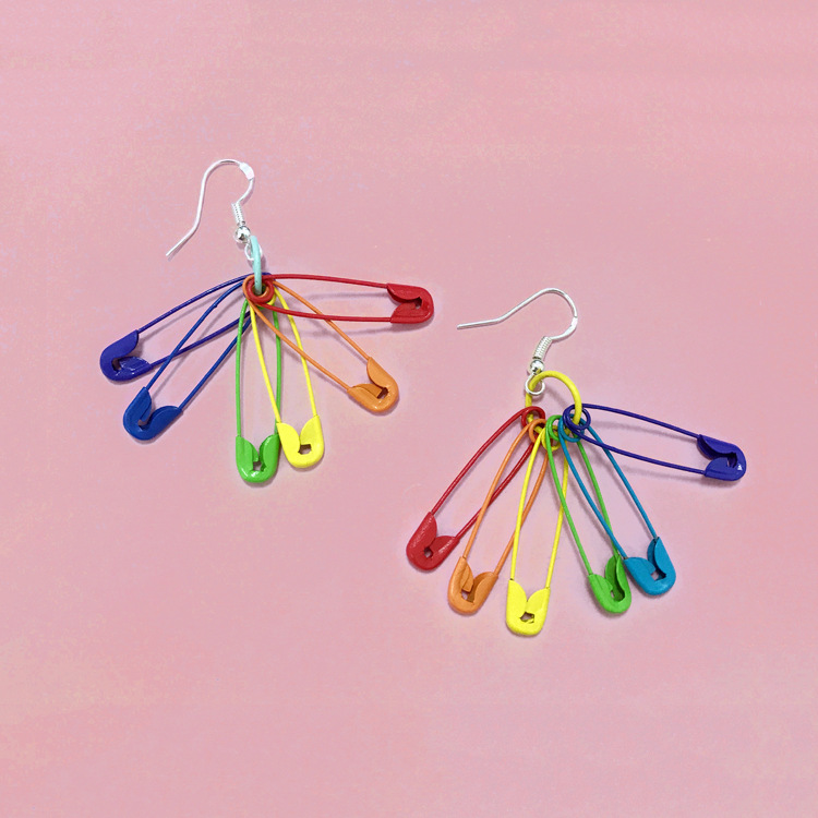 Khuyên tai ghim băng màu cầu vồng độc đáo thời trang phong cách Hàn Quốc 23561