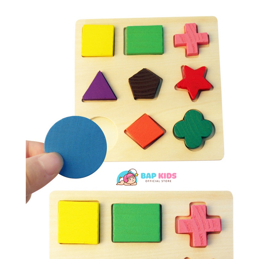 Combo 3 bảng ghép hình học, Giáo cụ montessori Đồ chơi xếp hình bằng gỗ cho bé Bapkids