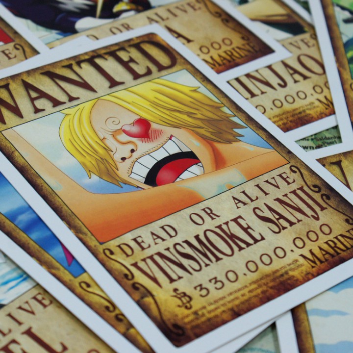 Combo 100 tấm poster mini poscard truy nã One Piece cực đẹp size A6