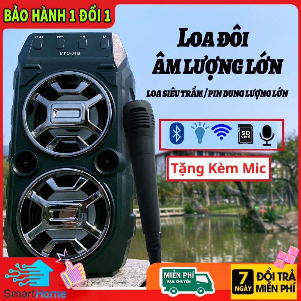 Loa bluetooth sừng đôi -kẹo kéo tặng mic hát,loa karaoke,hỗ trợ thẻ nhớ,nghe đài FM,âm thanh siêu hay