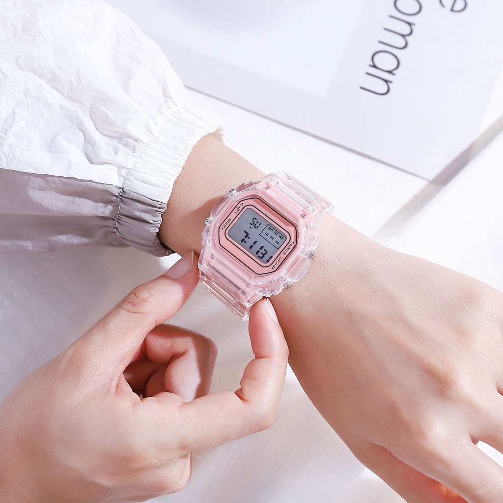 Illunt Đồng Hồ Điện Tử Mặt Vuông Nhỏ Trong Suốt Chống Nước Unisex