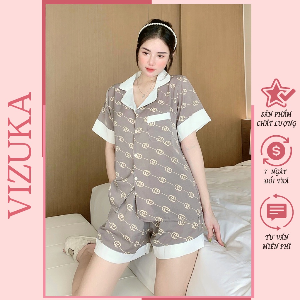 Đồ bộ nữ pijama lụa đùi mặc nhà dễ thương VIZUKA