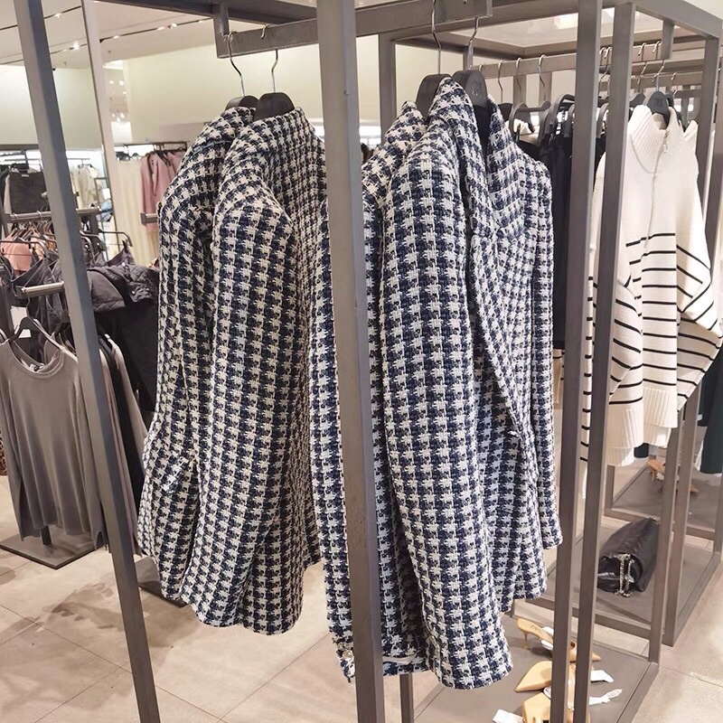 ÁO KHOÁC DẠ TWEED KẺ XANH ZARA TUỒN FORM CỰC ĐẸP