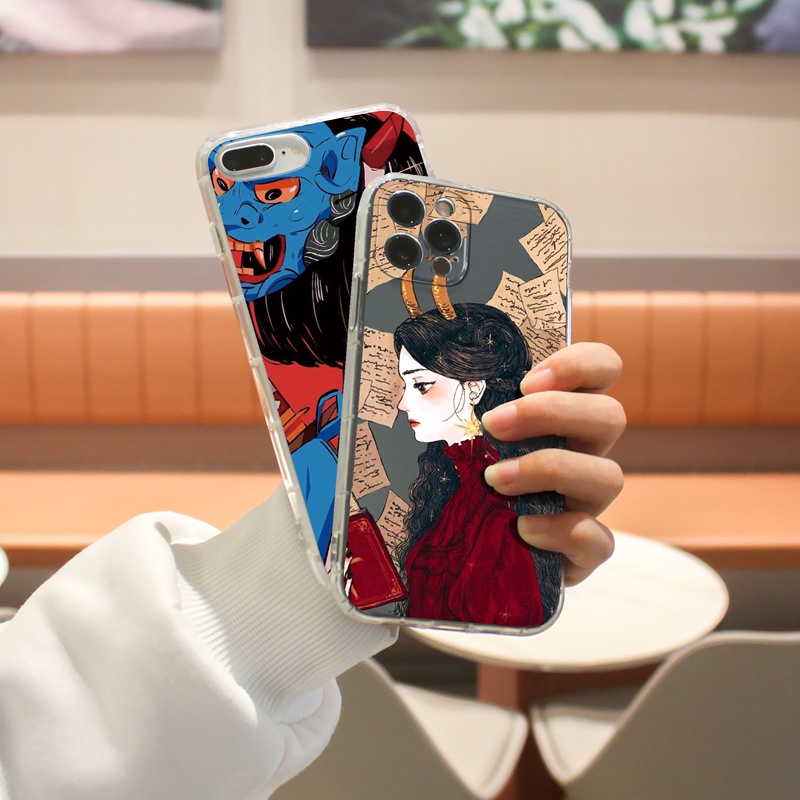 Ốp lưng iphone Ốp điện thoại SUNTAIHO TPU trong suốt viền vuông in hình cô gái cho IPhone 13 12 11 Pro Max X XS Max XR 8 7 6 6S Plus
