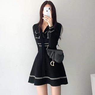 [ORDER] Váy len xoè cổ buộc nơ dài tay