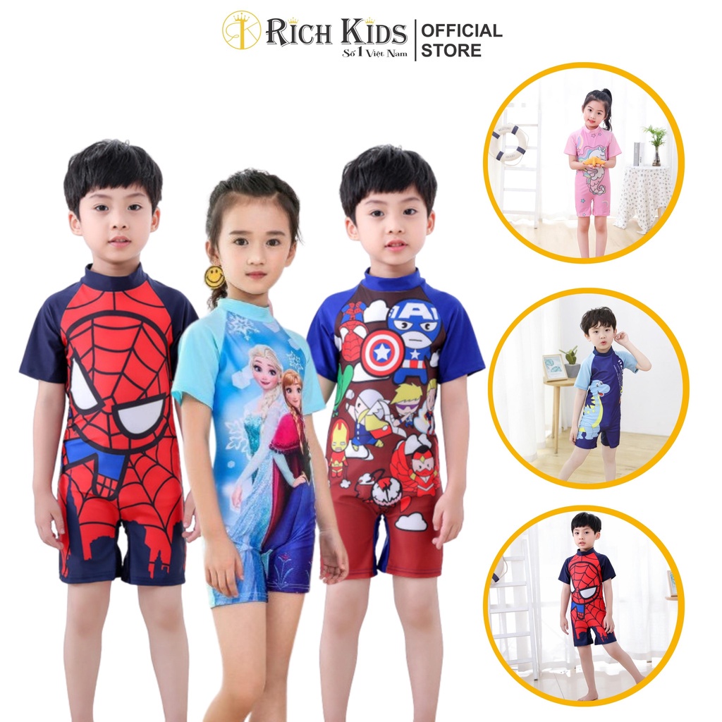 ✑▬✿Đồ bơi liền thân cho bé trai và gái 5-10 tuổi họa tiết hoạt hình đáng yêu nhiều màu sắc Richkids