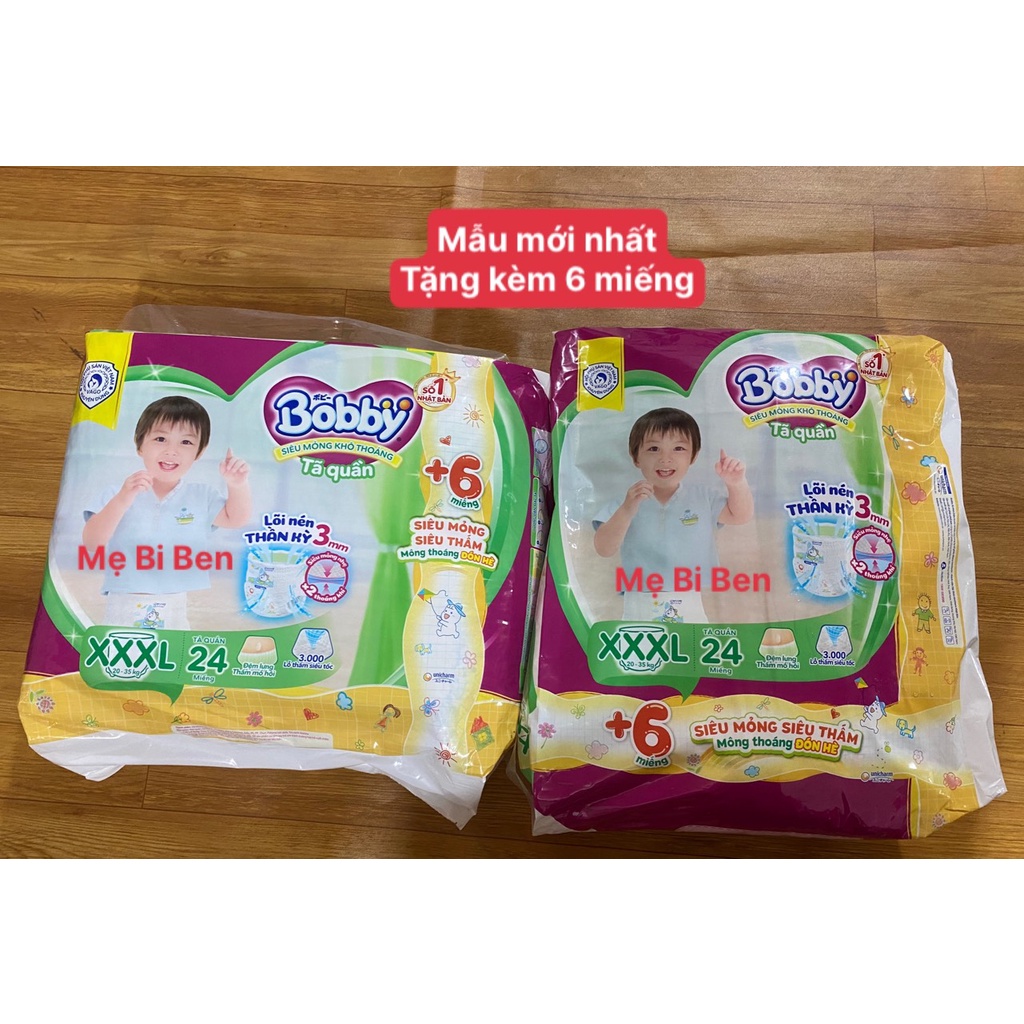 Combo 4 gói Tã Quần Bobby Đệm Thấm Lưng Mồ Hôi size XXXL24 miếng cho bé 20-35kg