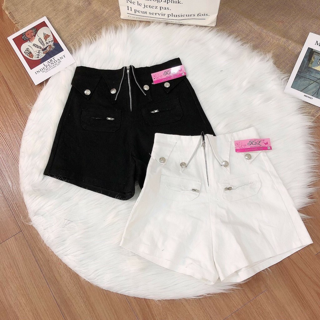Quần shorts kaki lưng cao phối dây kéo giữa , 4 nút bên cực xinh , chất kaki dày dặn co giãn nhẹ cực chất
