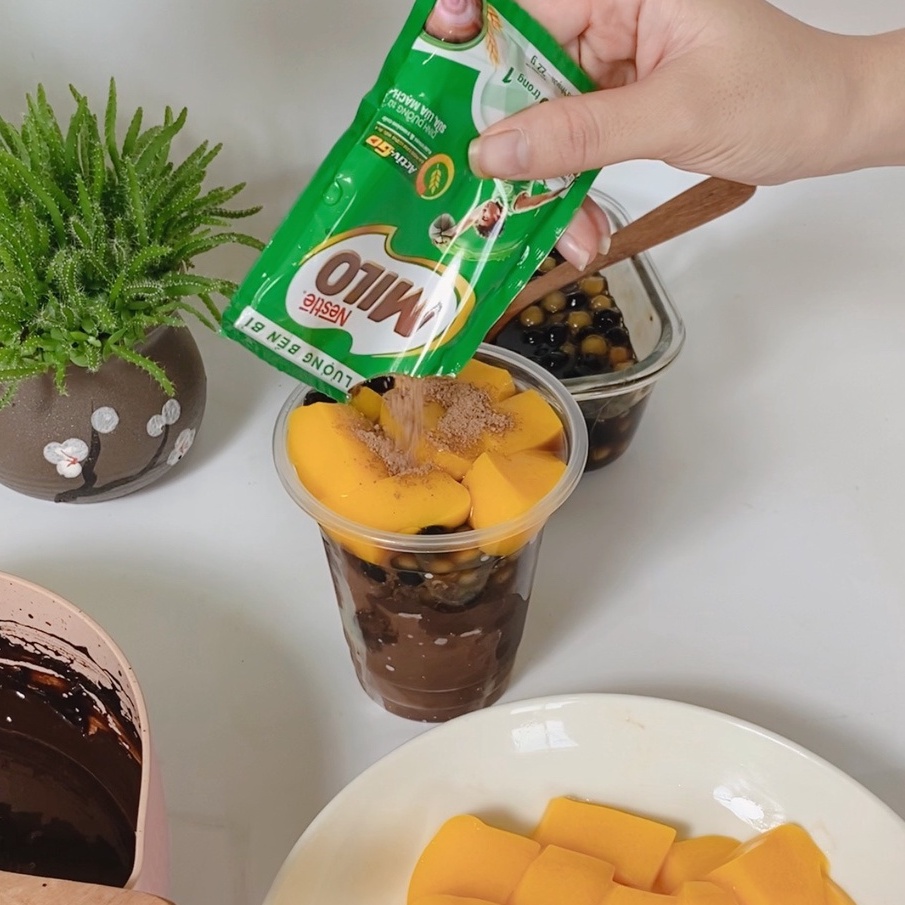 Set Milo dầm trân châu đường đen thạch pudding trứng - Set nguyên liệu milo dầm 7-8 ly đầy đủ dễ làm