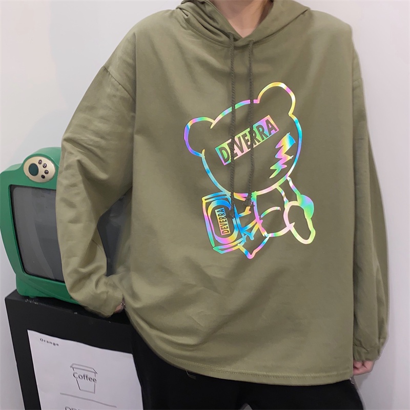 【ZHELIHANGFEI】Áo Hoodie Dài Tay Dáng Rộng In Hình Gấu Đáng Yêu