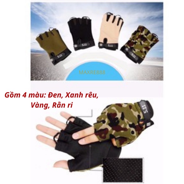 Găng Tay Cụt Ngón 511 Dành Cho Nam Nữ Đi Phượt Tập Gym Thể Thao Thấm Hút Mồ Hôi Thoáng Khí