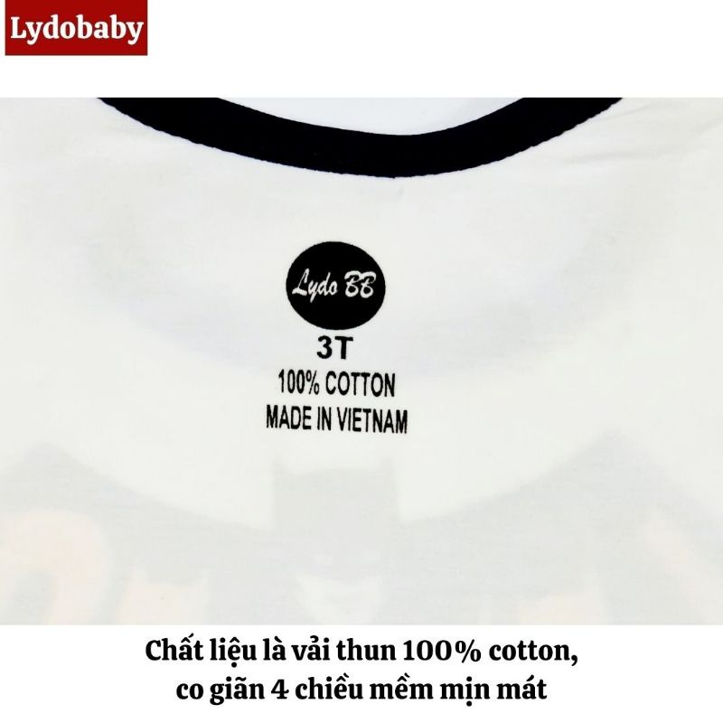 Bộ quần áo dài tay cho bé trai LYDO BB còn size 3, 4, 9, 10 mùa hè thu 100% cotton hình in siêu nhân người dơi, ô tô