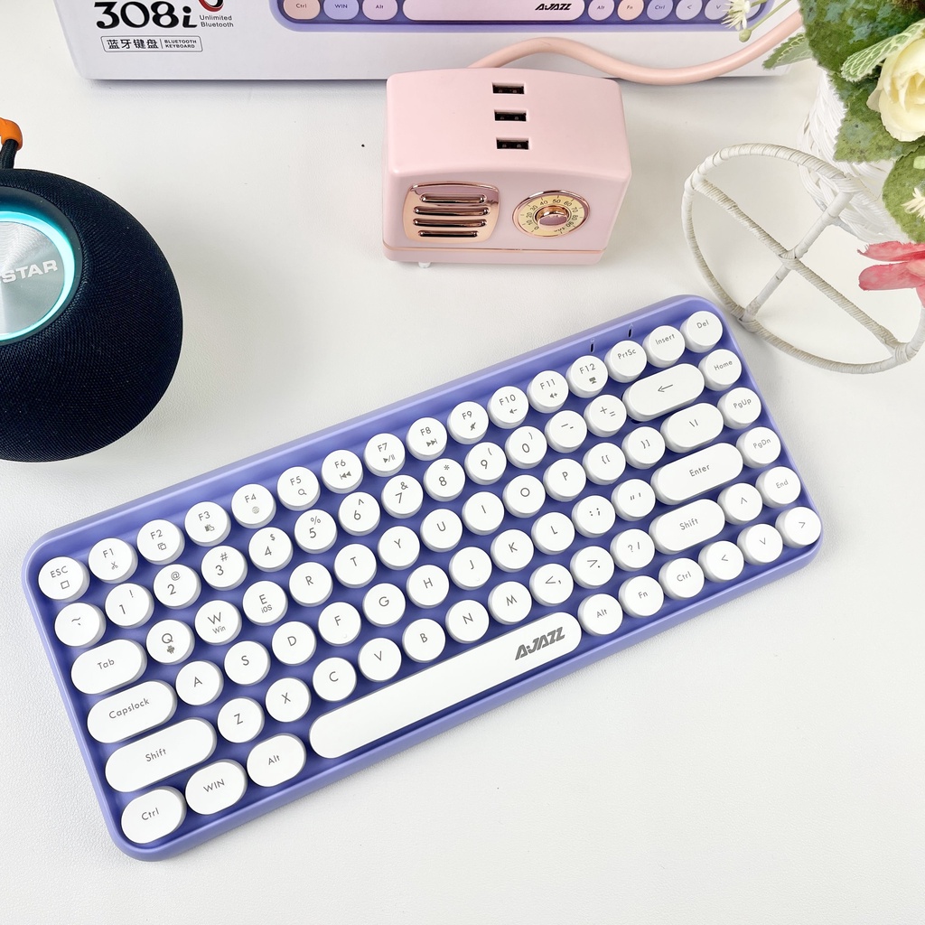 Bàn phím Ajazz 308i I Bàn phím không dây Bluetooth mini cho điện thoại, máy tính bảng, laptop - decor góc bàn làm việc