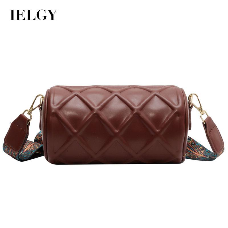 Túi đeo chéo IELGY hình trụ phối chi tiết hình thoi có khóa kéo cổ điển cho nữ