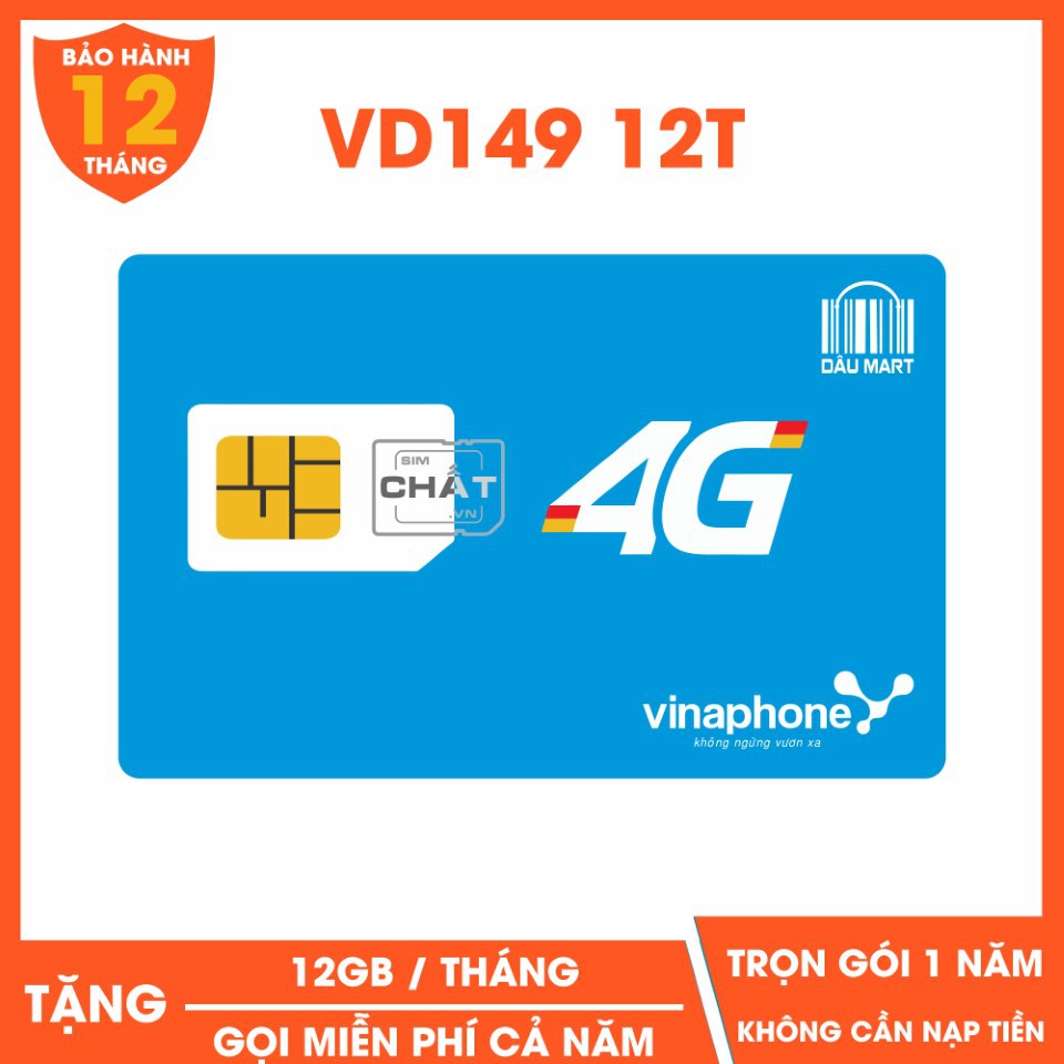 SIM 4G VD89 VD149 D60G 12T Của Vinaphone Miễn Phí 1 Năm Không Cần Nạp Tiền - Tặng 120GB / Tháng Và Miễn Phí Nghe Gọi SMS