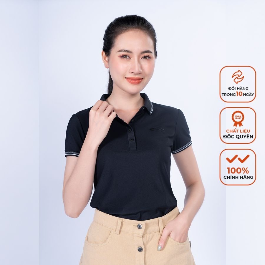 Áo Polo Nữ Nova Livan Sport Màu Đen Kháng Khuẩn Thoáng Khí Không Nhăn Cổ Bo Cao Cấp