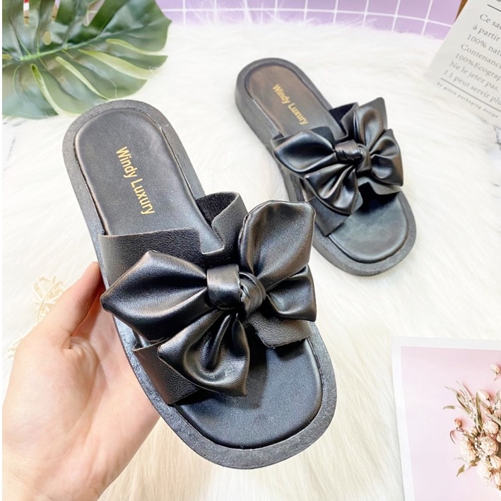 [ Mẫu Mới ] Dép Bánh Mì Quai Ngang Chữ H Gắn Nơ To Xinh Cực Siêu Nữ Tính Thời Trang - bm_nơ