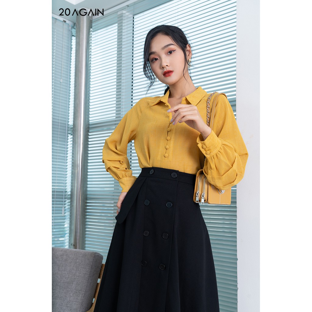Áo sơ mi dài tay khuyết dây cổ 20AGAIN ASA0991 | BigBuy360 - bigbuy360.vn
