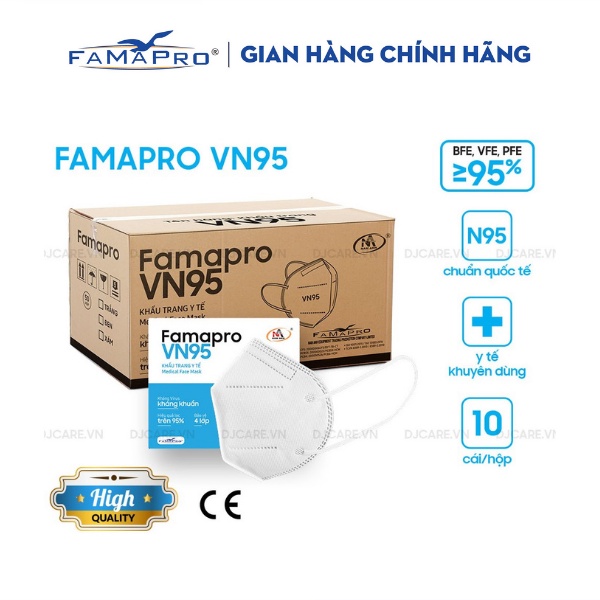 [VN95 (N95) THÙNG 50 HỘP] Khẩu trang y tế kháng khuẩn cao cấp 4 lớp Famapro VN95 10 cái/hộp