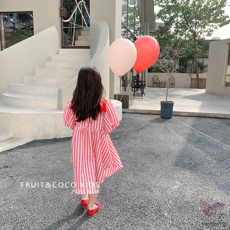 Đầm Công Chúa Tay Phồng Hoạ Tiết Kẻ Sọc Dễ Thương Cho Bé Gái