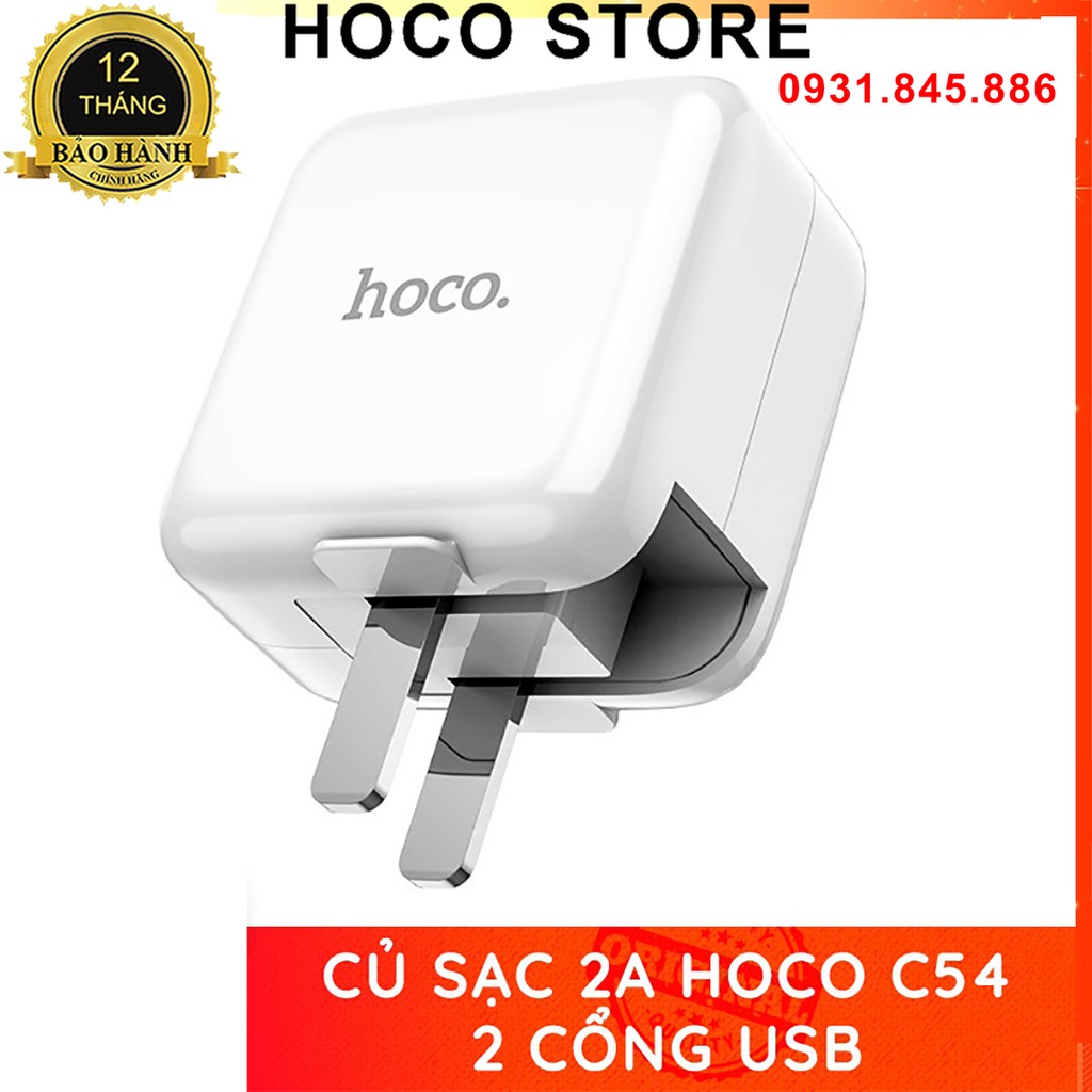 ⚡Mẫu Mới⚡Củ sạc Nhanh Cốc Sạc Nhanh Fast Charging - 2 Cổng USB 2A Hoco C54 -BH 12 tháng chính hãng