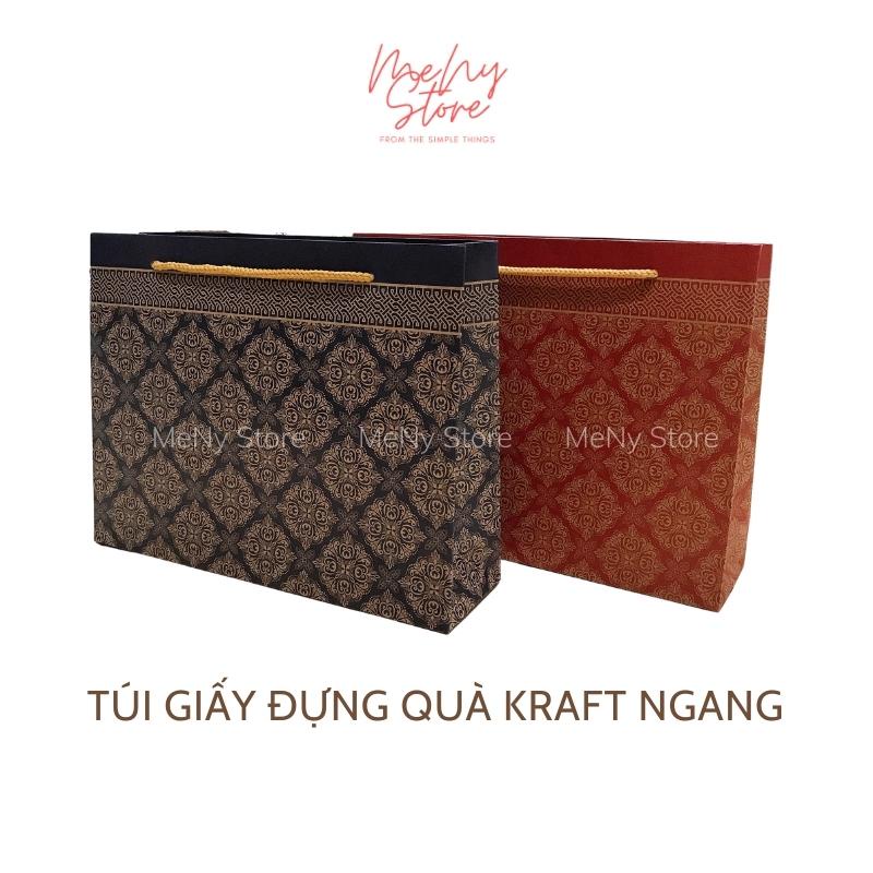 Túi giấy đựng quà Kraft, túi quà xi măng ngang có quai